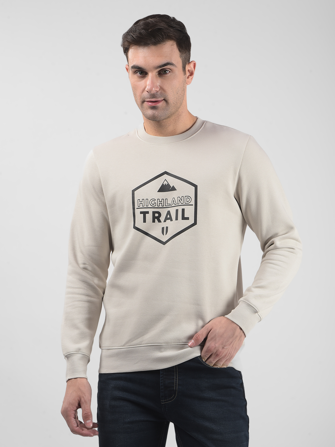 Numero Uno Men Typography Beige Sweat Shirt